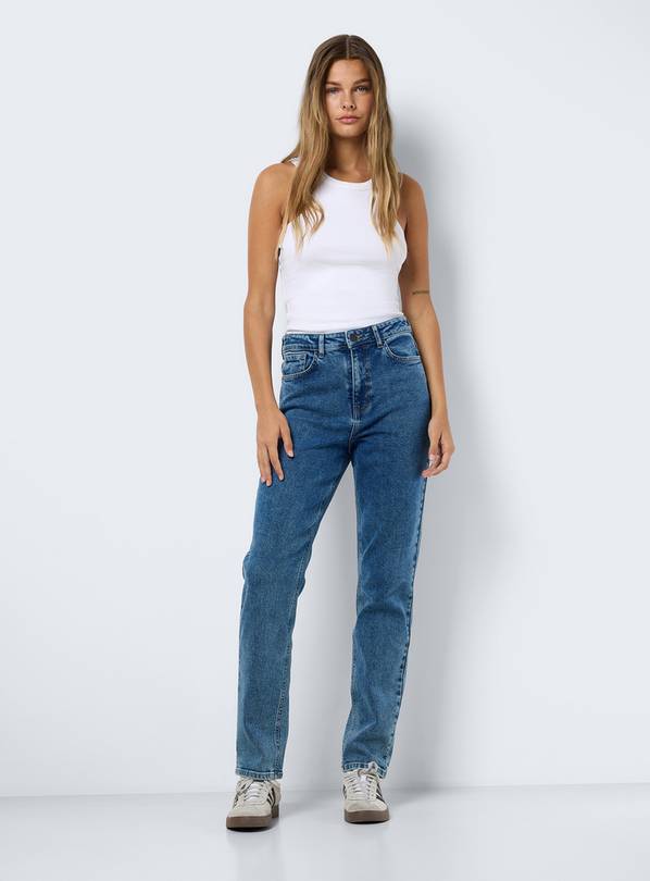 NOISY MAY High Waisted Straight Mom Jeans Mid Blue 28L